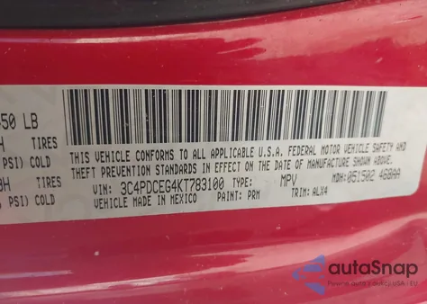 2019 Dodge Journey Gt z USA, uszkodzony, nr VIN 3C4PDCEG4KT783100